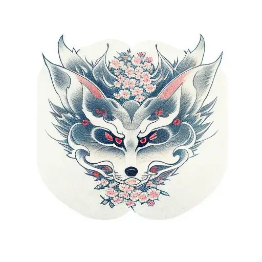 Kitsune Mask with Cherry Blossoms tattoo design idea