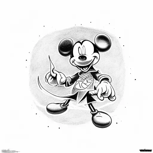 sorceror Mickey mouse fighting voldermort with their wands  tattoo design idea