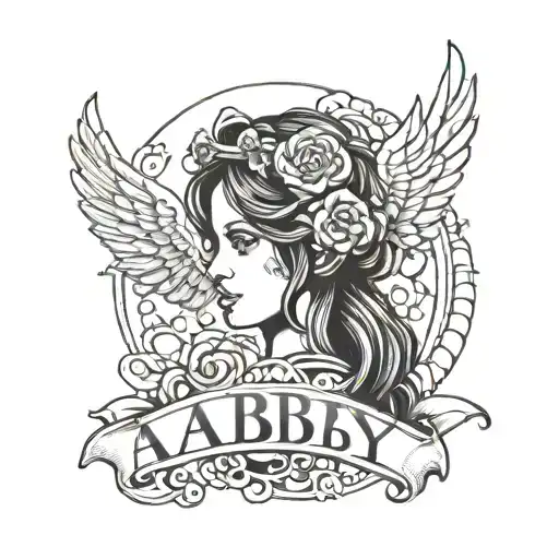 the name Abby with a halo symbolizing the client's love tattoo design idea