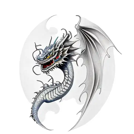 blue dragon  with dates underneath tattoo design idea