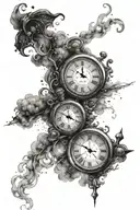 Tattoo on arm: a clock time 19:30 p.m., stars, full moon,smoke,details and shadows tattoo design idea