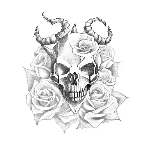 capricorn Skull and roses tattoo design idea