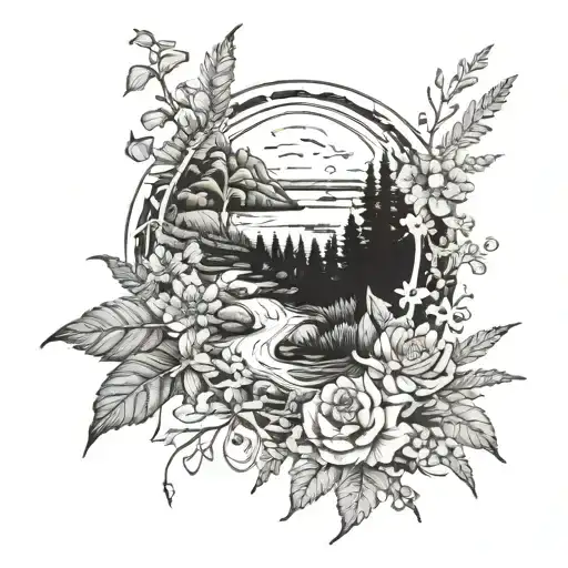 RIVER, NATURE, GARDEN, FOREST, FIRE, DRIED FLOWERS, HERBS, witchy,   tattoo design idea