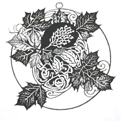 An abstract circular pattern inspired by the client's love for their father, incorporating hidden oak leaves and acorns tattoo design idea