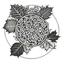 An abstract circular pattern inspired by the client's love for their father, incorporating hidden oak leaves and acorns tattoo design idea