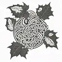 An abstract circular pattern inspired by the client's love for their father, incorporating hidden oak leaves and acorns tattoo design idea