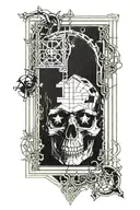 skull through window with gothic candle  tattoo design idea