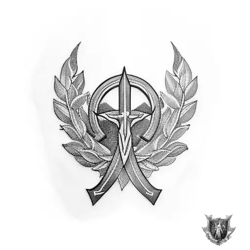 laurel wreath tattoo with crossed swords tattoo design idea