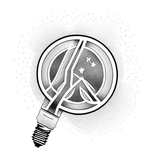 light bulb with rowan tree and peace sign tattoo design idea
