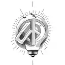 light bulb with rowan tree and peace sign tattoo design idea