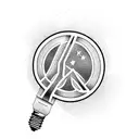 light bulb with rowan tree and peace sign tattoo design idea