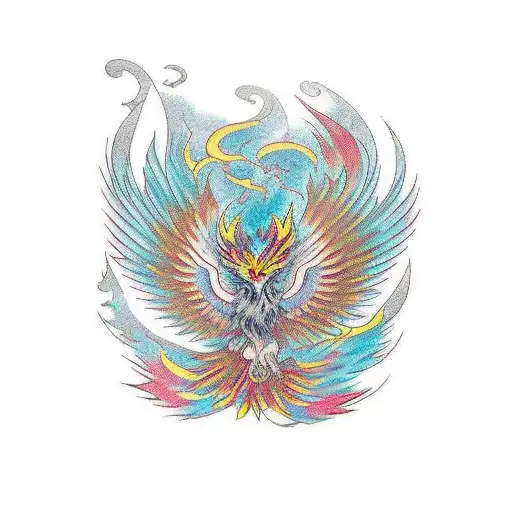 full sleeve color phoenix with embers  tattoo design idea