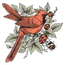 cardinal on a branch with ladybugs crawling tattoo design idea