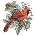 cardinal on a branch with ladybugs crawling tattoo design idea