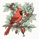 cardinal on a branch with ladybugs crawling tattoo design idea