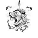 lion and shark with ivy tattoo design idea