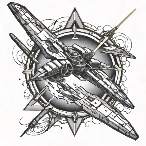 deathly hallows with a light saber X wing spaceships tattoo design idea