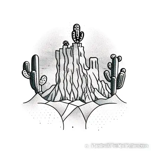 monument valley with desert with cacti tattoo design idea