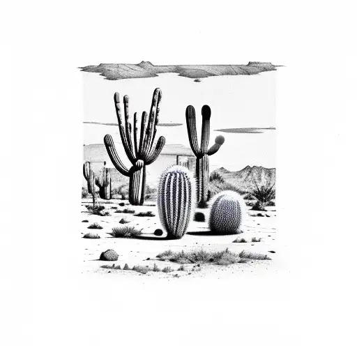 arizona desert with cacti tattoo design idea