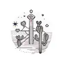monument valley with desert with cacti tattoo design idea