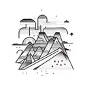 monument valley with desert with cacti tattoo design idea