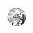 monument valley with desert with cacti tattoo design idea