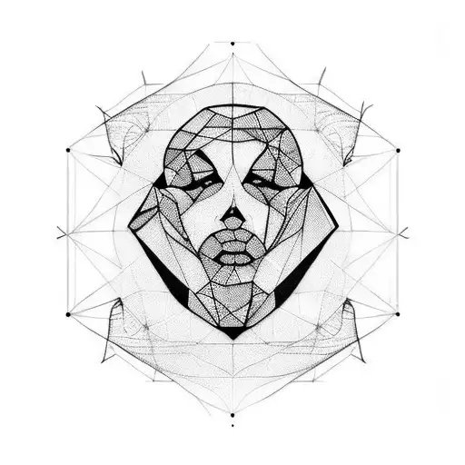 black lines Tattoo made only with thin straight lines that create closed polygons - with no filling colour. only contour tattoo design idea