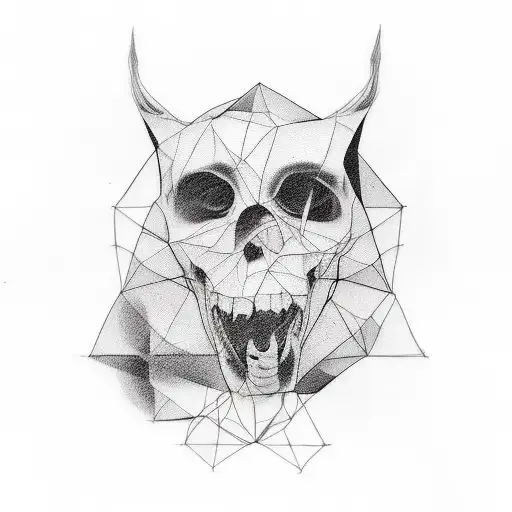 black lines Tattoo made only with thin straight lines that create closed polygons - with no filling colour. only contour tattoo design idea