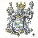 Real Madrid logo, Champions League trophy, viking warrior tattoo design idea