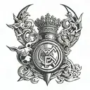 Real Madrid logo, Champions League trophy, viking warrior tattoo design idea