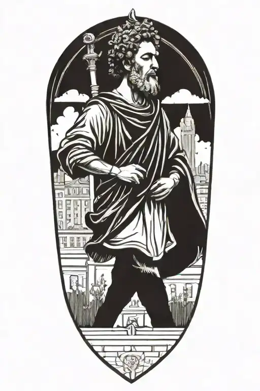 Marcus Aurelius walking through NYC and Boston College tattoo design idea