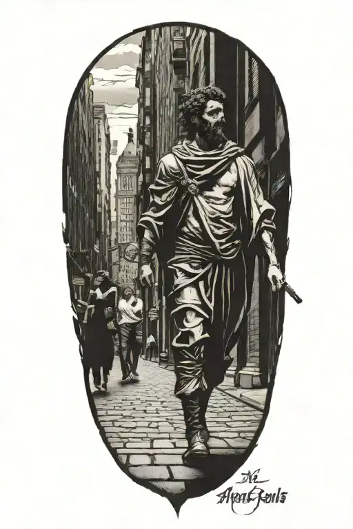 Marcus Aurelius walking through NYC and Boston College tattoo design idea