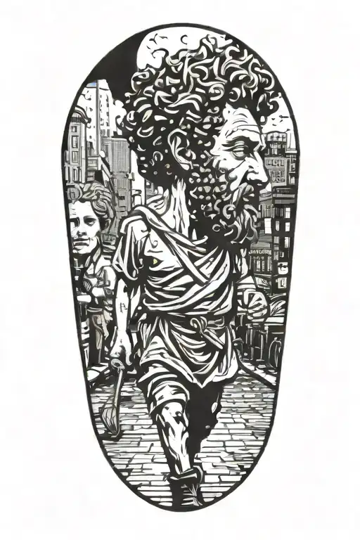 Marcus Aurelius walking through NYC  tattoo design idea