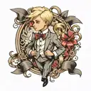 blonde boy in suit with bows and ribbons tattoo design idea