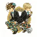two boys in lolita fashion suits with patterns tattoo design idea