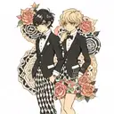 two boys in lolita fashion suits with patterns tattoo design idea