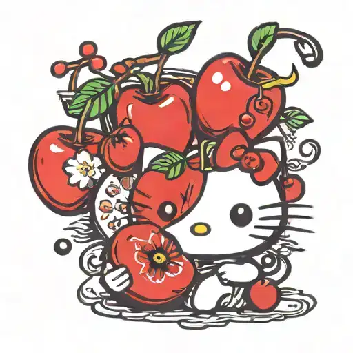 hello kitty eating Cherries   tattoo design idea