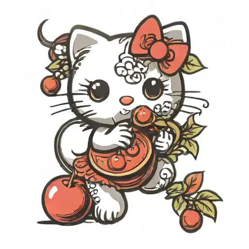 hello kitty eating Cherries   tattoo design idea