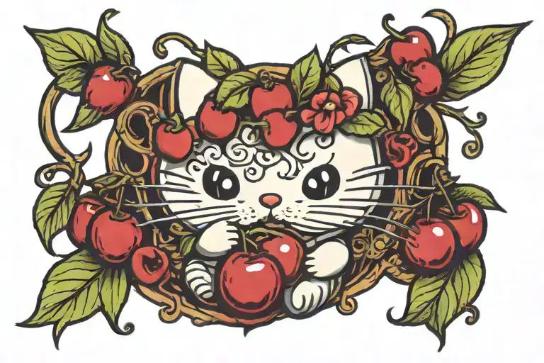 hello kitty eating cherries tattoo design idea
