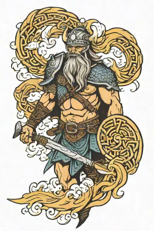 Viking warrior and cloud storm tattoo design idea