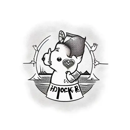 happy dock pier scene with heart tattoo design idea