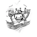 happy dock pier scene with heart tattoo design idea