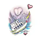 happy dock pier scene with heart tattoo design idea