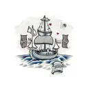 happy dock pier scene with heart tattoo design idea