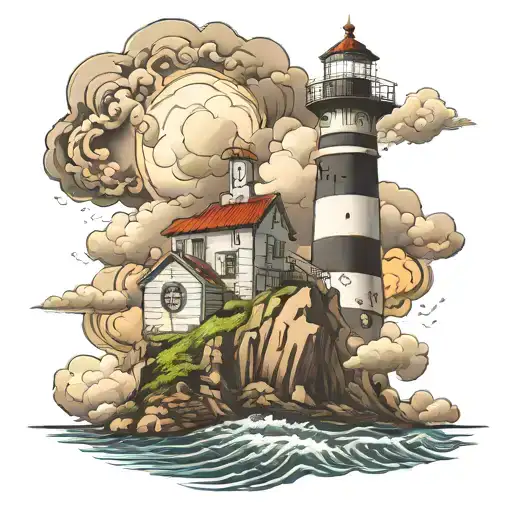 lighthouse storm clouds tattoo design idea