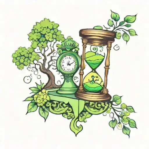 An hourglass with the tree of life on top pouring over a light green casket at the bottom tattoo design idea