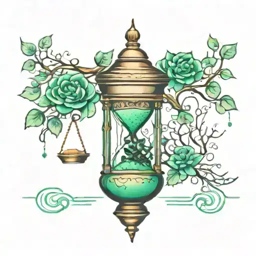 hourglass with the tree of life pouring sand over green casket at the bottom tattoo design idea
