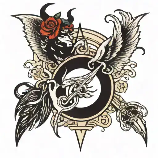 Gemini sign with devil tail and halo  tattoo design idea