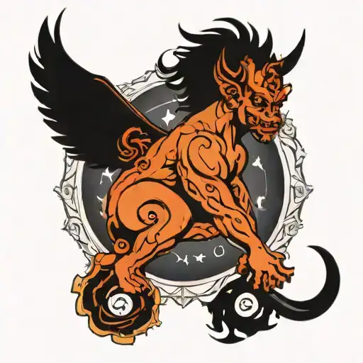 Gemini sign with devil tail and halo  tattoo design idea