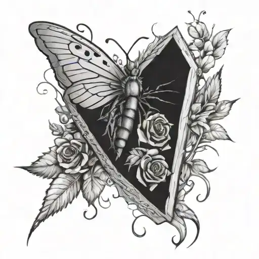 rosethorns moth rose coffin tattoo design idea